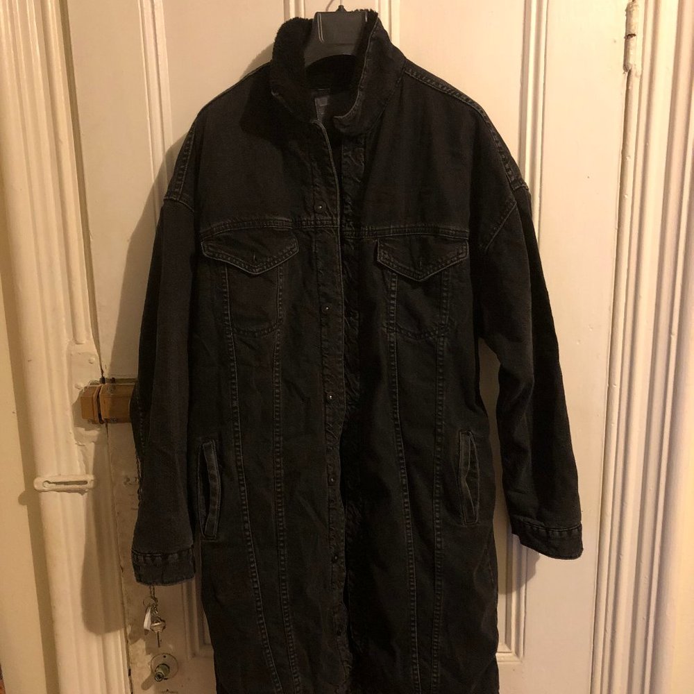 ZARA MAN LONG DENIM JACKET WITH FAUX SHERPA LINING